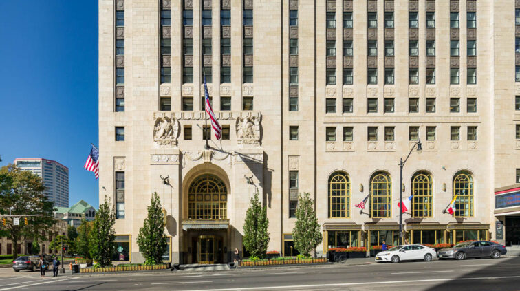 Exterior photo of the LeVeque Tower in Columbus, Ohio.