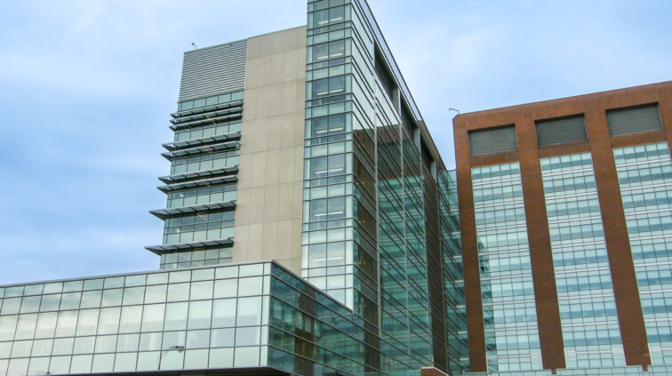 Exterior photo of the Grange Insurance Office Tower in Columbus, Ohio.