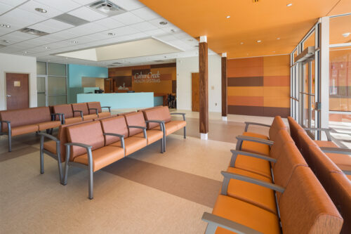 Interior photo of the lobby at the Cabin Creek Health Center in Sissonville, West Virginia.