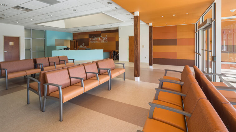 Interior photo of the lobby at the Cabin Creek Health Center in Sissonville, West Virginia.