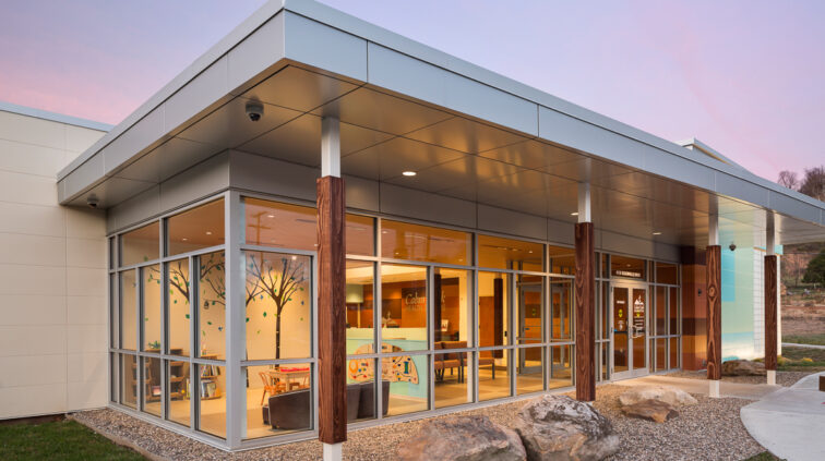 Exterior photo of the entrance at the Cabin Creek Health Center in Sissonville, West Virginia.