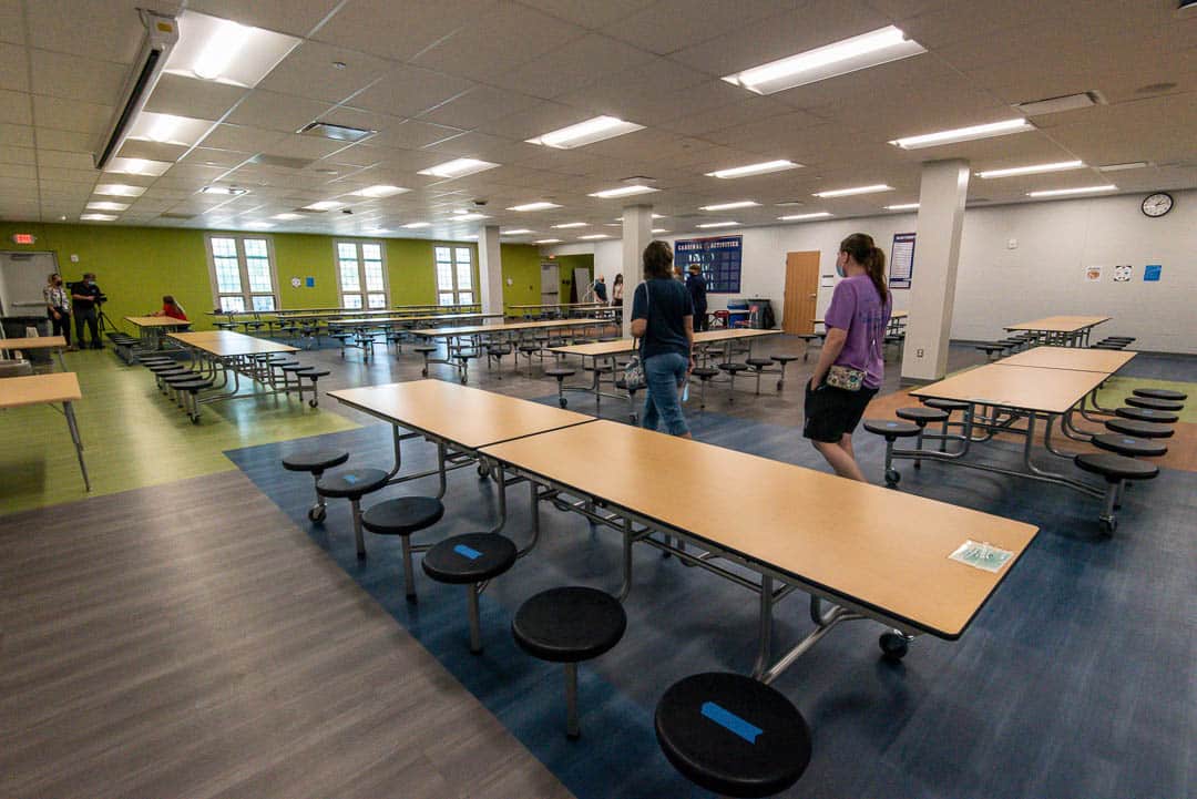 People walking through the student common area at Kilbourne Middle School