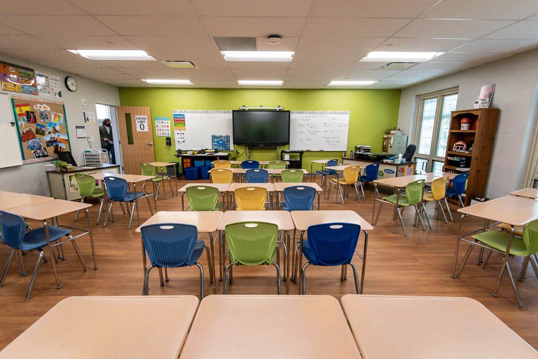 A classroom in the new and renovated section of Kilbourne Middle School in Worthington