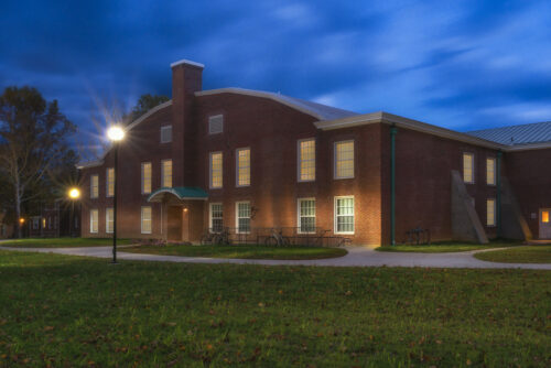Exterior photo of Lynn Hall at Hanover College, a multi-story brick building.