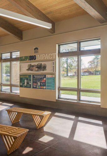 Interior of Wyandot Lodge at the McKnight Outdoor Education Center, featuring a large common area for group use.